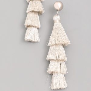 Silver Bright Layered Tassel Ear Rings